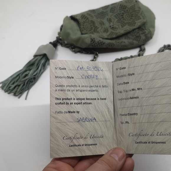 Henry Beguelin micro purse. Made in Italy.  Sage Green 4.5 "x 6.5" tall 3.5depth - Picture 10 of 10